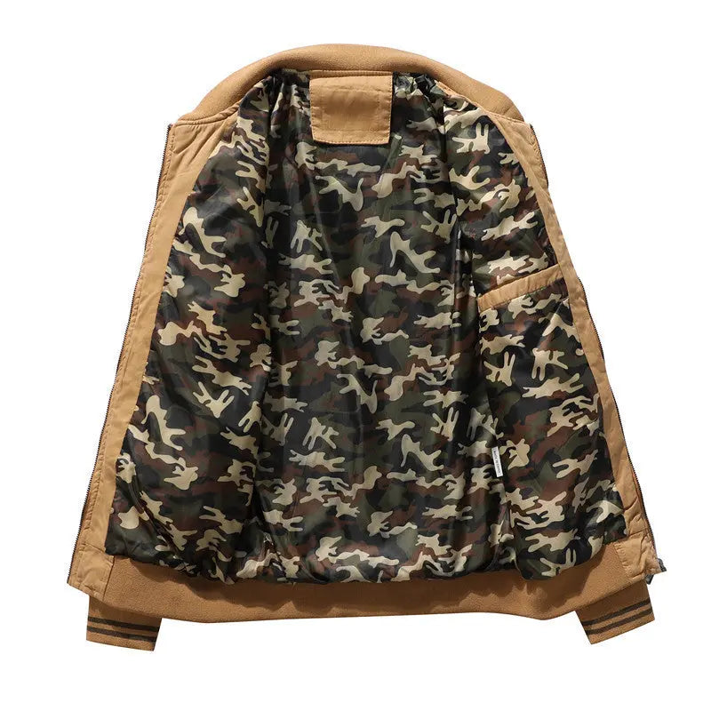 Men's Solid Color Cotton Jacket Striped Fall Winter Stand Collar Jacket - WAlMYe #