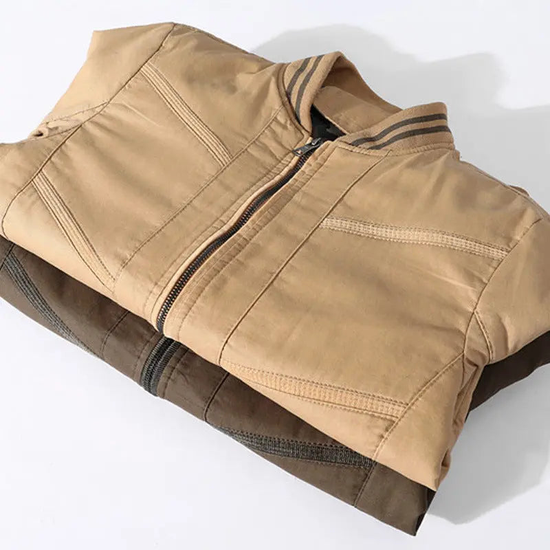 Men's Solid Color Cotton Jacket Striped Fall Winter Stand Collar Jacket - WAlMYe #