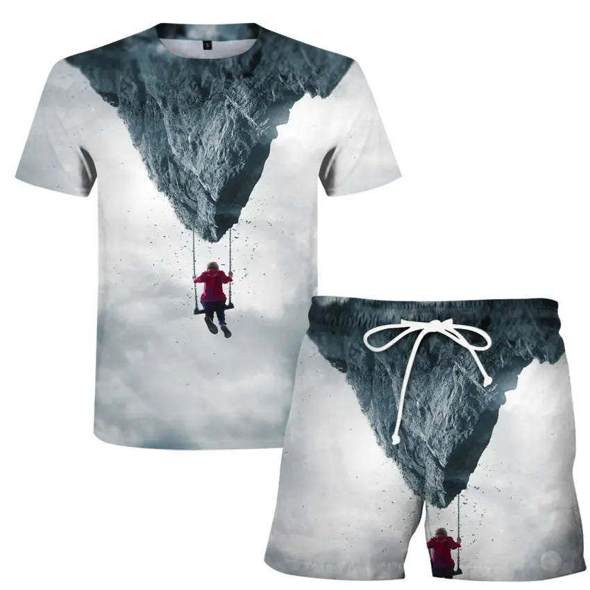 Men's Women's T-Shirt Set Flame 3D Digital Printing T-Shirt Fashion Casual Two-Piece Set - WAlMYe #