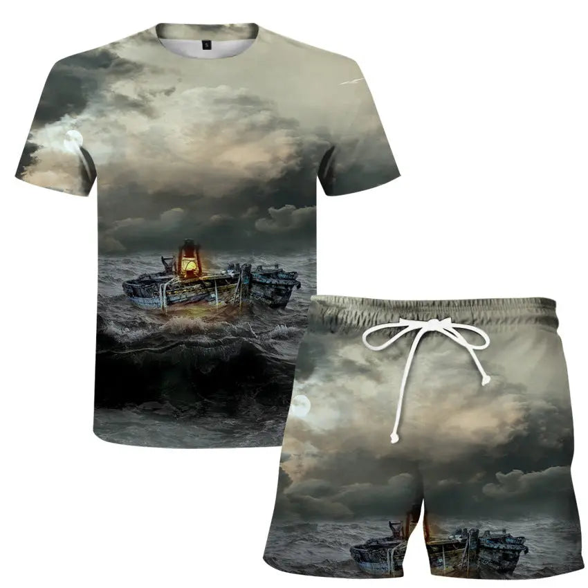 Men's Women's T-Shirt Set Flame 3D Digital Printing T-Shirt Fashion Casual Two-Piece Set - WAlMYe #