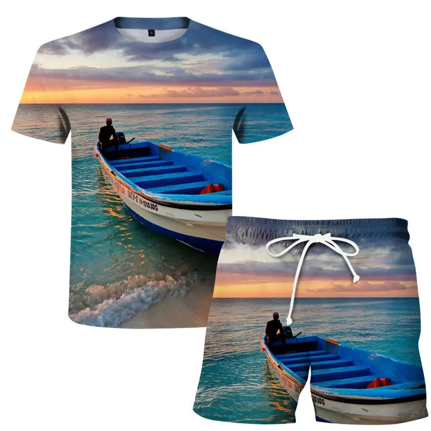 Men's Women's T-Shirt Set Flame 3D Digital Printing T-Shirt Fashion Casual Two-Piece Set - WAlMYe #