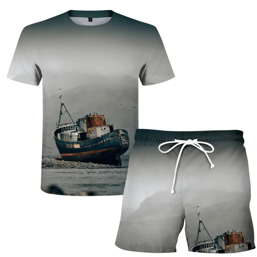 Men's Women's T-Shirt Set Flame 3D Digital Printing T-Shirt Fashion Casual Two-Piece Set - WAlMYe #