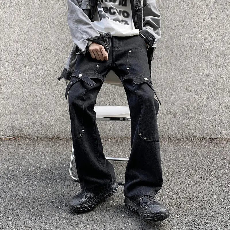 Men's Workwear Rivet Loose Straight Tube Casual Jeans - WAlMYe #