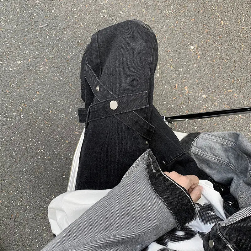 Men's Workwear Rivet Loose Straight Tube Casual Jeans - WAlMYe #