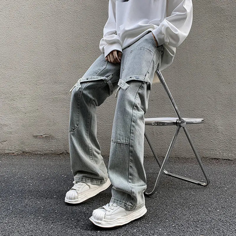 Men's Workwear Rivet Loose Straight Tube Casual Jeans - WAlMYe #