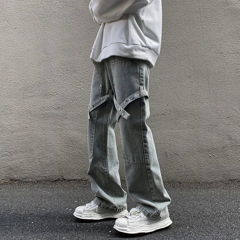 Men's Workwear Rivet Loose Straight Tube Casual Jeans - WAlMYe #