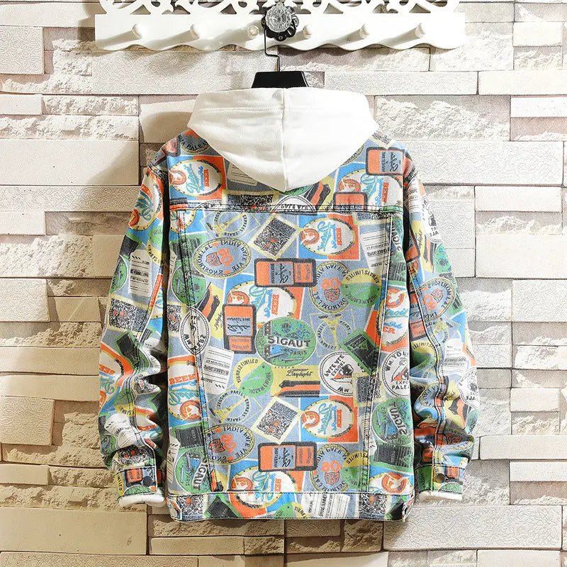 Men's graffiti camouflage denim jacket - WAlMYe #