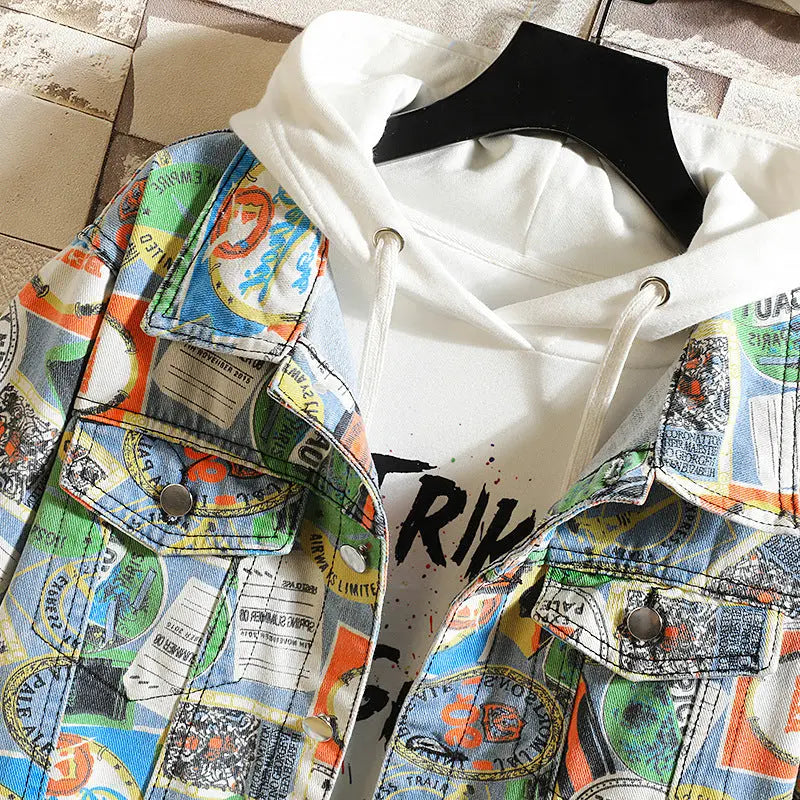 Men's graffiti camouflage denim jacket - WAlMYe #