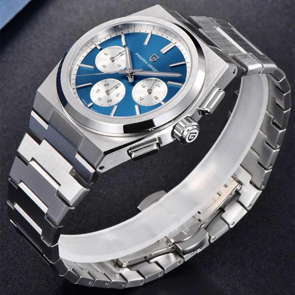 Mens Fashion Blue Quartz Waterproof Chronograph Watch - WAlMYe #