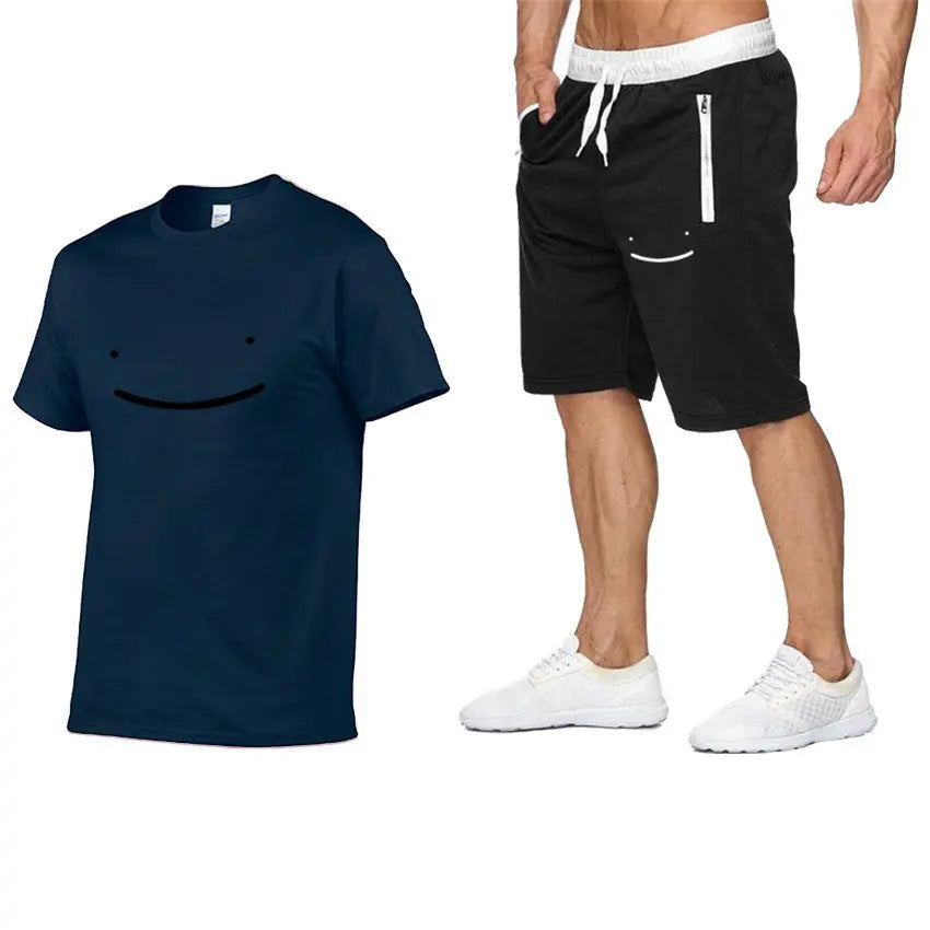 New 2D Printed Short Sleeved Round Neck Casual Suit - WAlMYe #