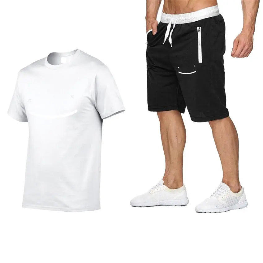 New 2D Printed Short Sleeved Round Neck Casual Suit - WAlMYe #