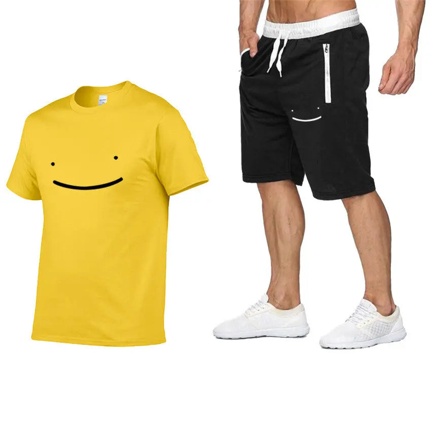 New 2D Printed Short Sleeved Round Neck Casual Suit - WAlMYe #