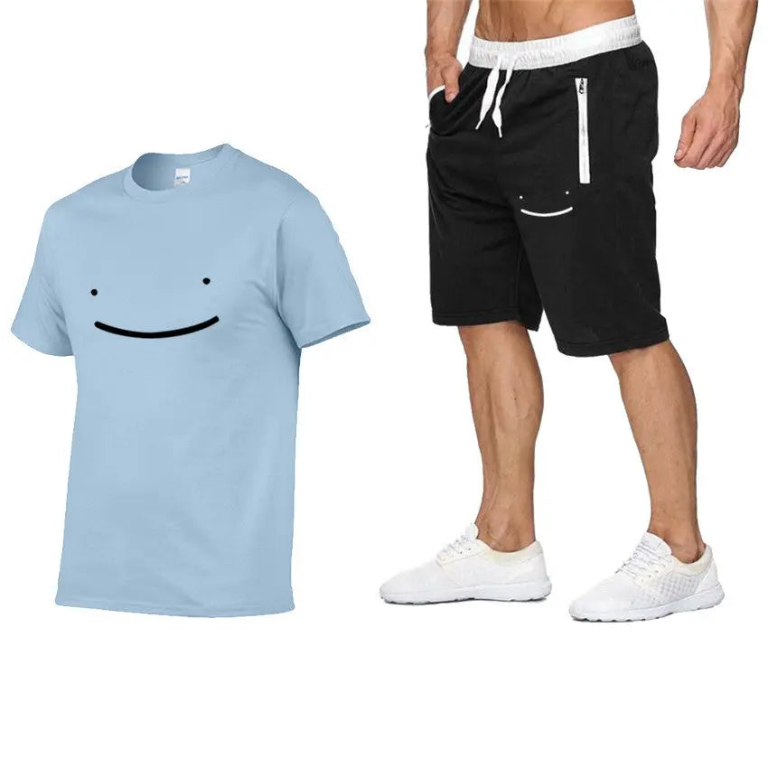 New 2D Printed Short Sleeved Round Neck Casual Suit - WAlMYe #