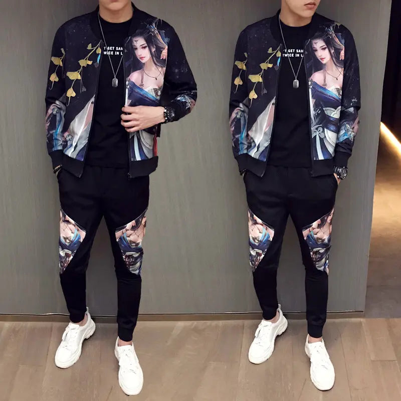 New Jacket Pants Men Tracksuit Moda Hombre Fashion Printing Men's Set Spring Men's Sports Suit 2 Piece Sets Plus Size 5XL - WAlMYe #
