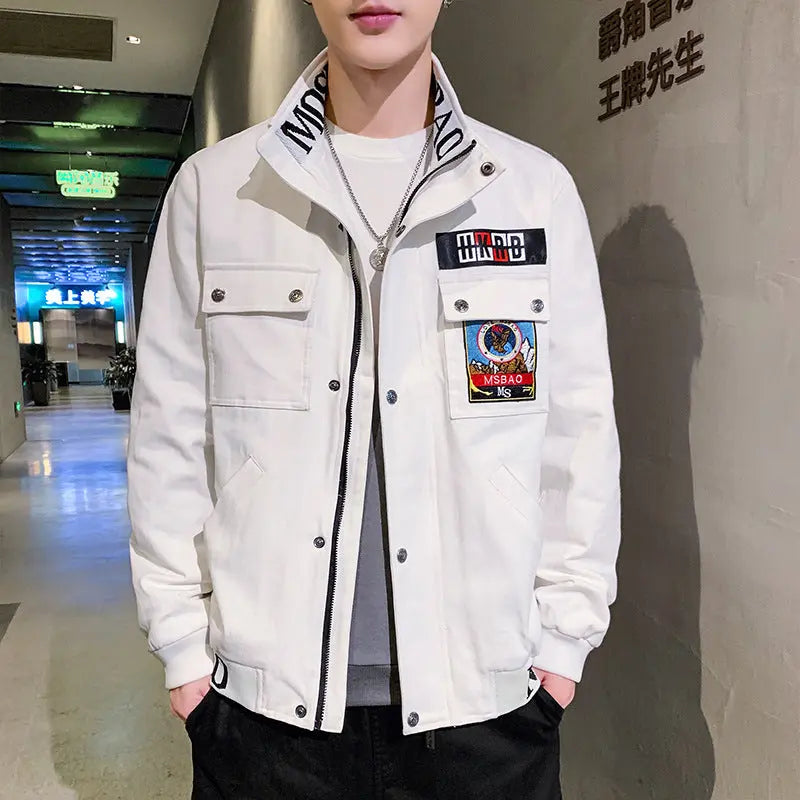 New Korean Casual Fashion Flying Stand Collar Jacket Trendy Men's Jacket - WAlMYe #