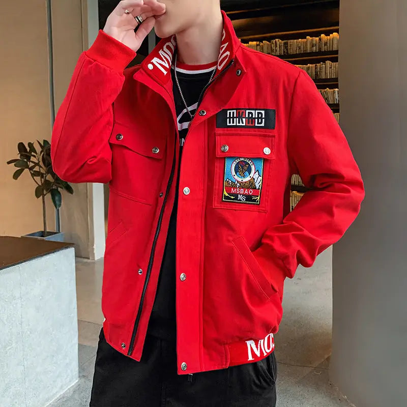 New Korean Casual Fashion Flying Stand Collar Jacket Trendy Men's Jacket - WAlMYe #
