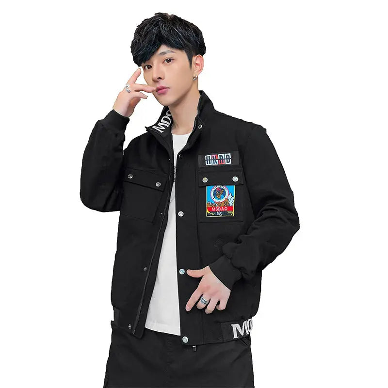 New Korean Casual Fashion Flying Stand Collar Jacket Trendy Men's Jacket - WAlMYe #