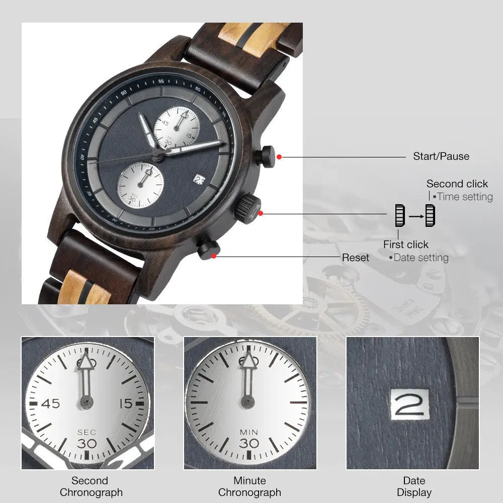 New Leisure Sports Wood Watch Men's Stainless Steel Back Cover - WAlMYe #