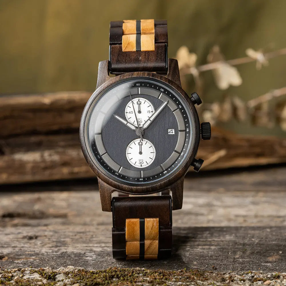 New Leisure Sports Wood Watch Men's Stainless Steel Back Cover - WAlMYe #