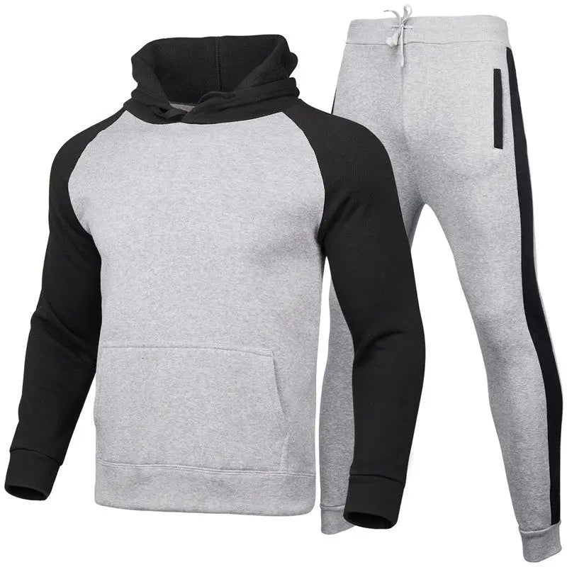New Men's Cardigan Hooded Solid Color Sweater Suit Men's Casual Sports Suit - WAlMYe #