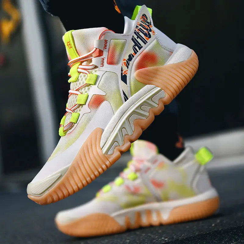 New Men's Fly Woven Basketball Shoes Mesh Sports High Top Breathable - WAlMYe #