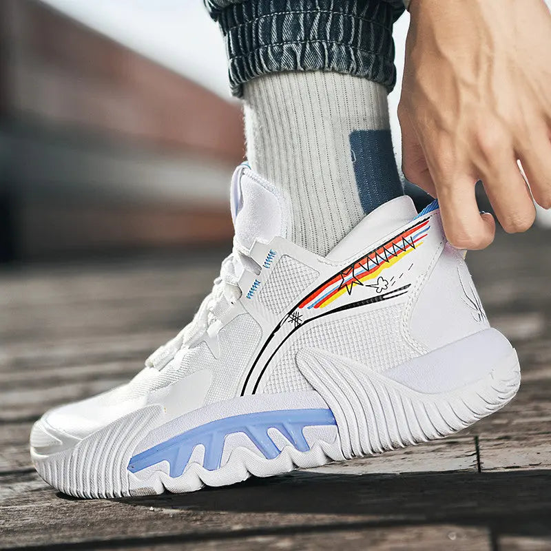 New Men's Fly Woven Basketball Shoes Mesh Sports High Top Breathable - WAlMYe #