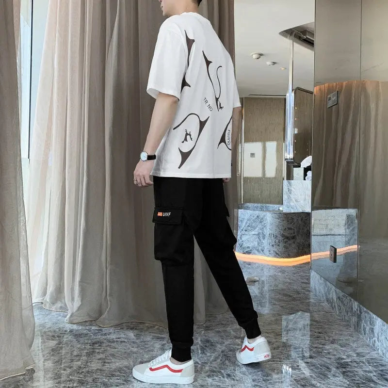 New Men's Summer Suit Thin Section Trendy Handsome Short-sleeved T-shirt Summer Leisure Sports - WAlMYe #