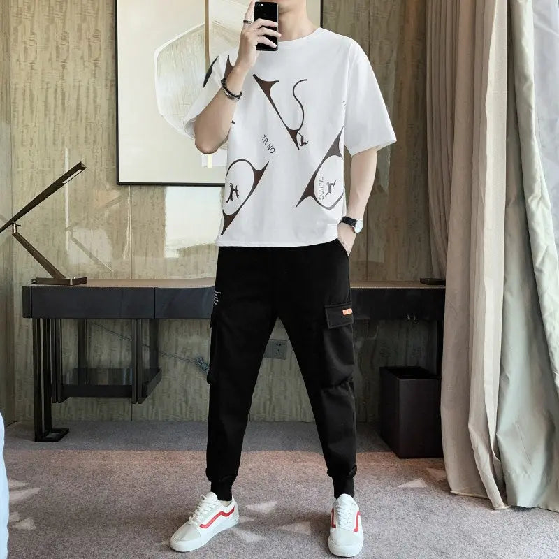 New Men's Summer Suit Thin Section Trendy Handsome Short-sleeved T-shirt Summer Leisure Sports - WAlMYe #
