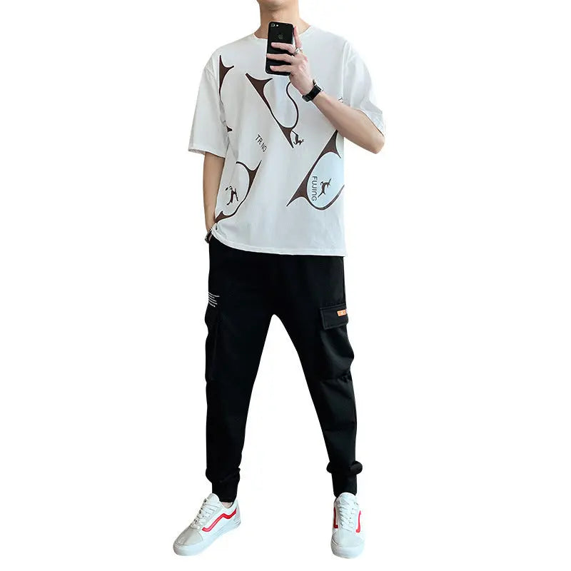 New Men's Summer Suit Thin Section Trendy Handsome Short-sleeved T-shirt Summer Leisure Sports - WAlMYe #