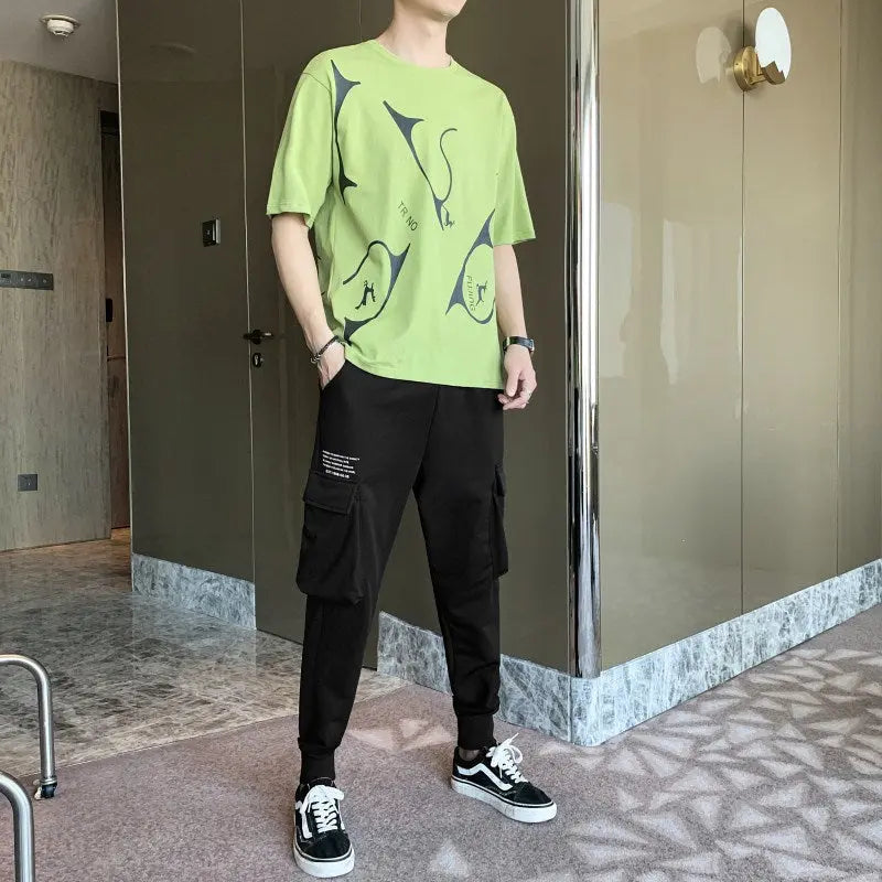 New Men's Summer Suit Thin Section Trendy Handsome Short-sleeved T-shirt Summer Leisure Sports - WAlMYe #