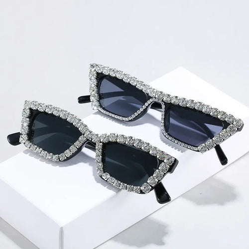 New Small Frame With Diamond Personality Box Diamond Glasses Versatile Chain - WAlMYe #