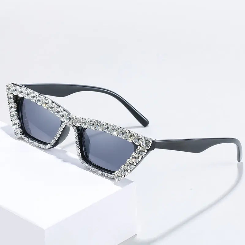 New Small Frame With Diamond Personality Box Diamond Glasses Versatile Chain - WAlMYe #