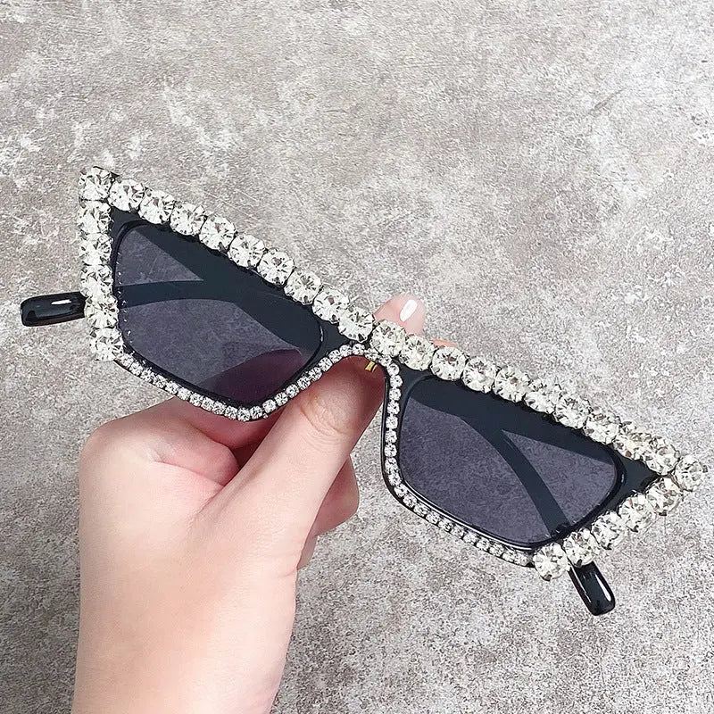 New Small Frame With Diamond Personality Box Diamond Glasses Versatile Chain - WAlMYe #