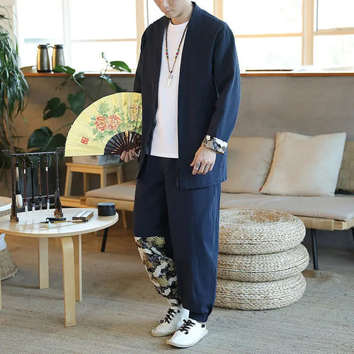 New Spring And Autumn Chinese Style Suit Mid-Length Tang Suit Men's Youth Retro 2-Piece Set One Drop Delivery - WAlMYe #