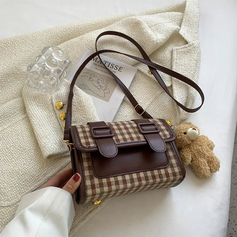 One-shoulder Fashion Trendy Plaid Cross-body Small Square Bag - WAlMYe #
