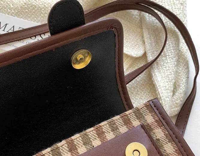 One-shoulder Fashion Trendy Plaid Cross-body Small Square Bag - WAlMYe #