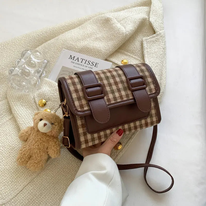 One-shoulder Fashion Trendy Plaid Cross-body Small Square Bag - WAlMYe #