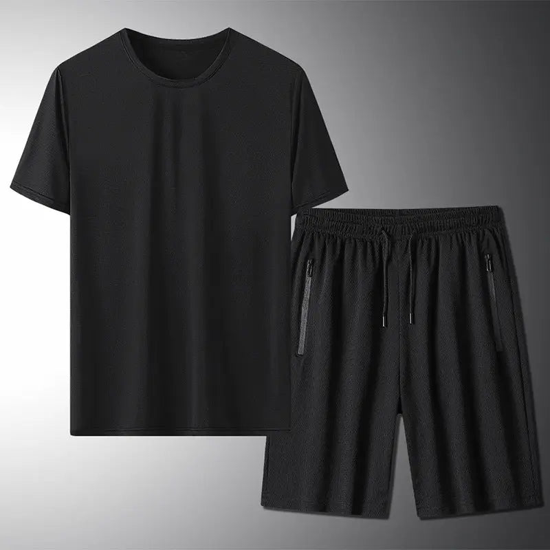 Outdoor Summer Short-sleeved Suit Male Ice Silk T-shirt Five-point Pants Sports Shorts Men's Breathable Short Set Two-piece Tide - WAlMYe #