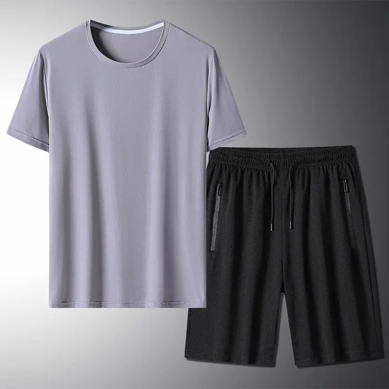 Outdoor Summer Short-sleeved Suit Male Ice Silk T-shirt Five-point Pants Sports Shorts Men's Breathable Short Set Two-piece Tide - WAlMYe #