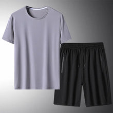 Load image into Gallery viewer, Outdoor Summer Short-sleeved Suit Male Ice Silk T-shirt Five-point Pants Sports Shorts Men&#39;s Breathable Short Set Two-piece Tide - WAlMYe #
