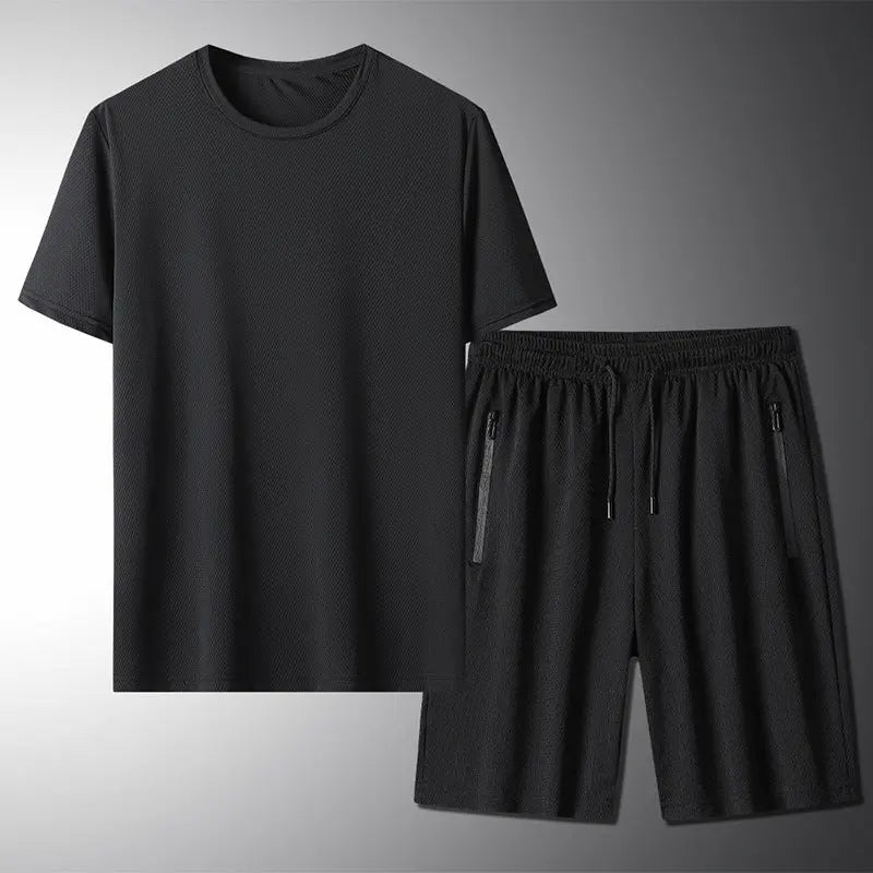 Outdoor Summer Short-sleeved Suit Male Ice Silk T-shirt Five-point Pants Sports Shorts Men's Breathable Short Set Two-piece Tide - WAlMYe #