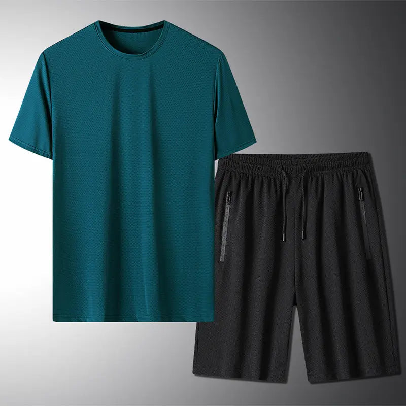 Outdoor Summer Short-sleeved Suit Male Ice Silk T-shirt Five-point Pants Sports Shorts Men's Breathable Short Set Two-piece Tide - WAlMYe #