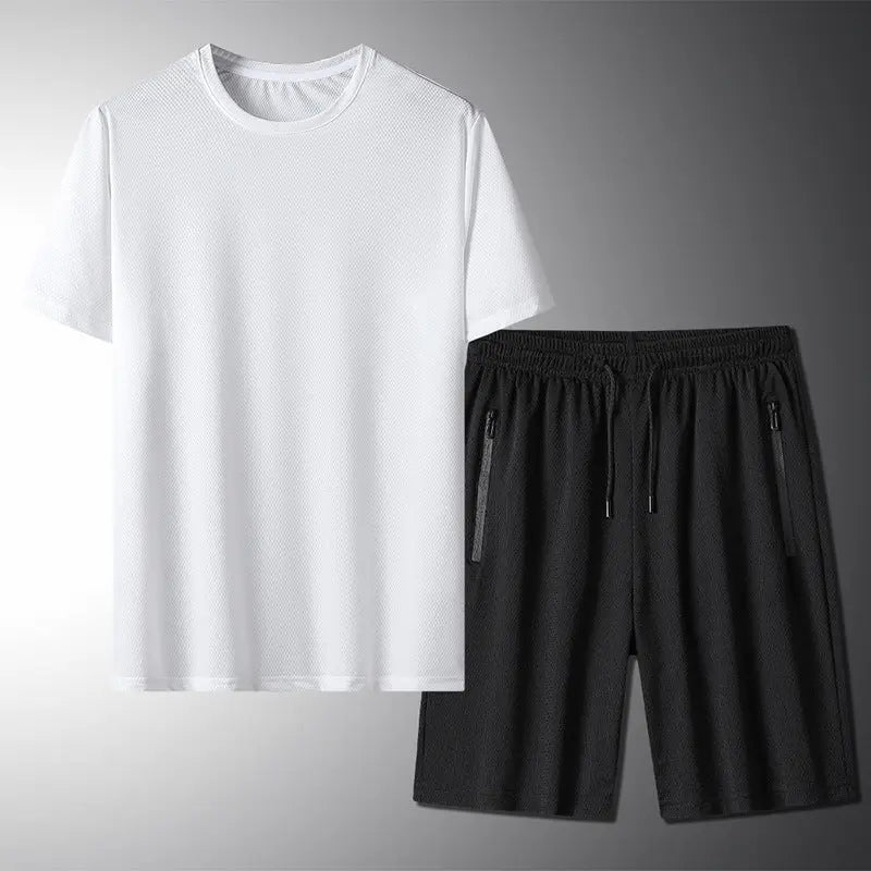 Outdoor Summer Short-sleeved Suit Male Ice Silk T-shirt Five-point Pants Sports Shorts Men's Breathable Short Set Two-piece Tide - WAlMYe #