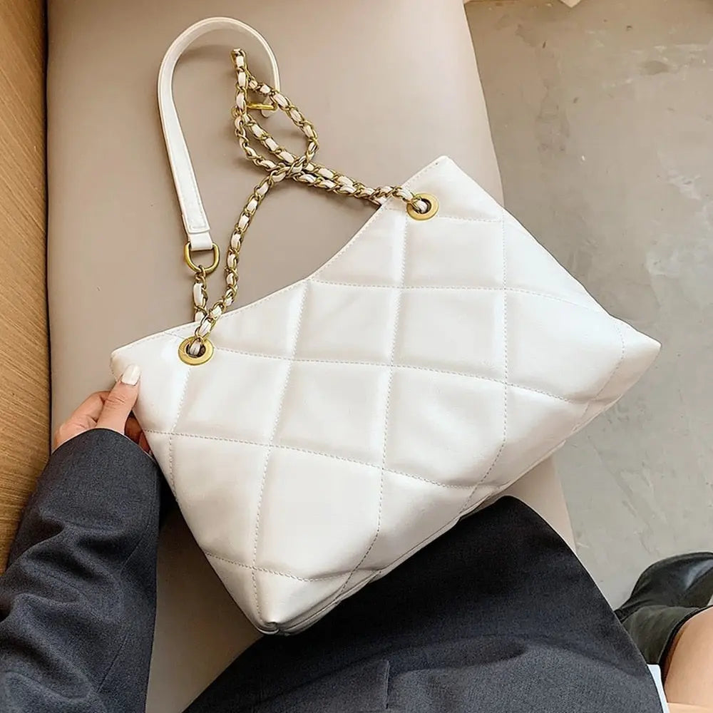 Oversized Shoulder Chain Bag Synthetic Leather Handbag - WAlMYe #