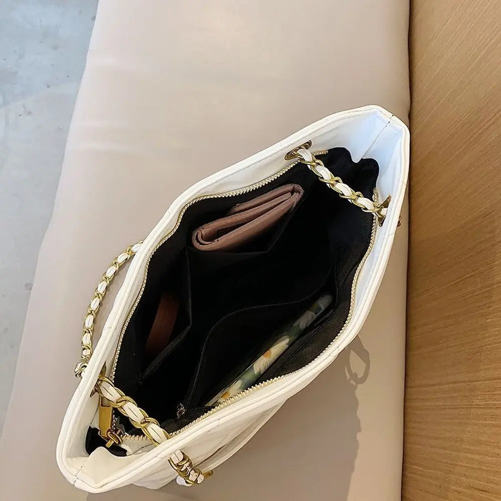 Oversized Shoulder Chain Bag Synthetic Leather Handbag - WAlMYe #