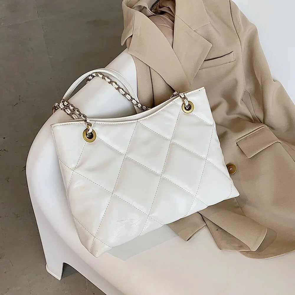 Oversized Shoulder Chain Bag Synthetic Leather Handbag - WAlMYe #