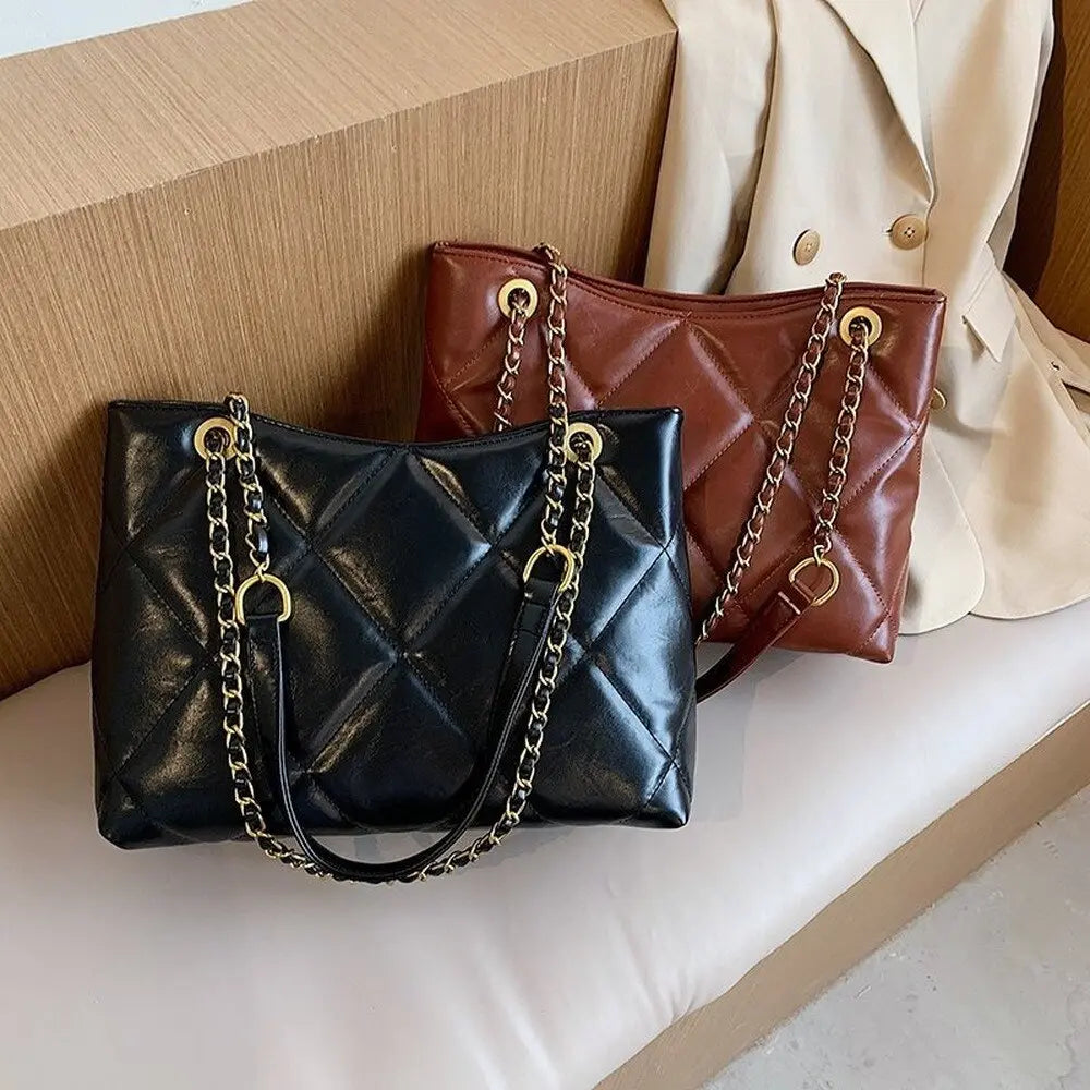 Oversized Shoulder Chain Bag Synthetic Leather Handbag - WAlMYe #