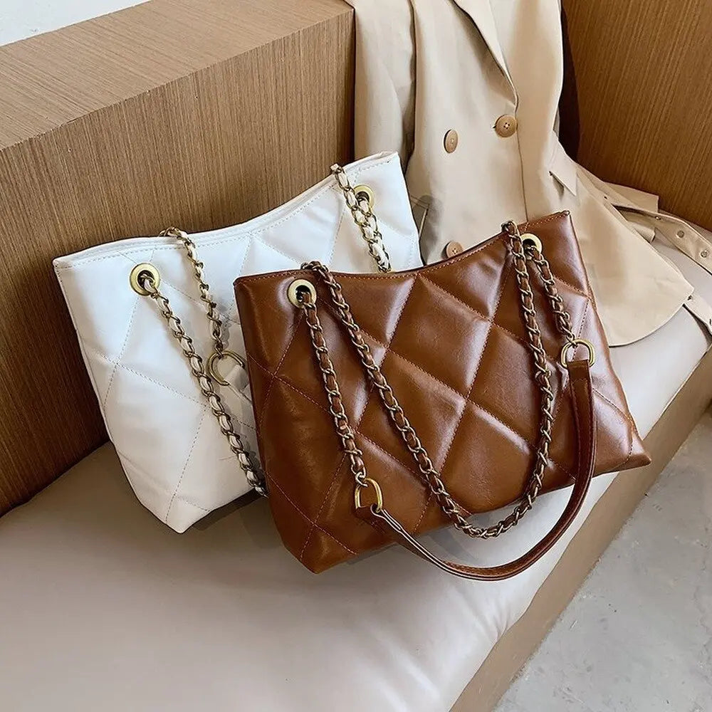 Oversized Shoulder Chain Bag Synthetic Leather Handbag - WAlMYe #