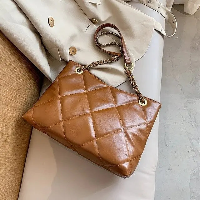 Oversized Shoulder Chain Bag Synthetic Leather Handbag - WAlMYe #