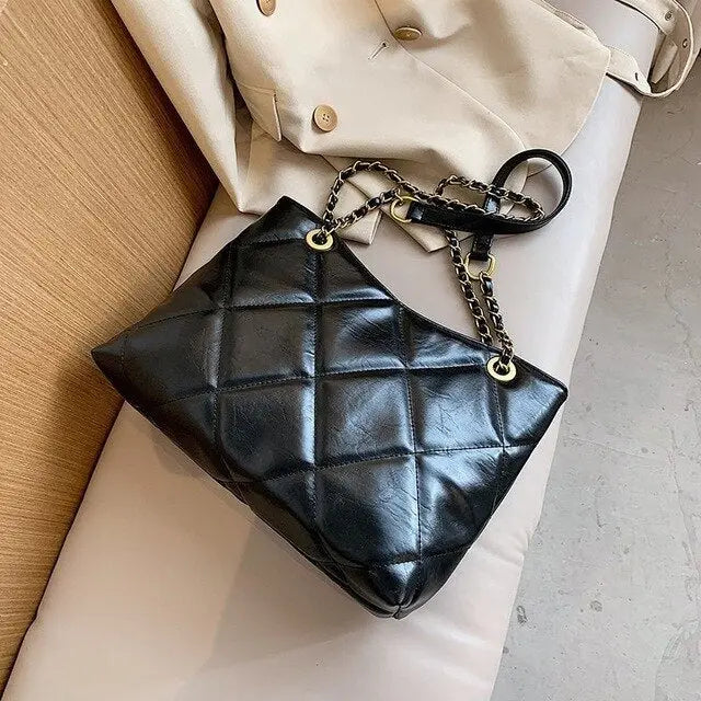 Oversized Shoulder Chain Bag Synthetic Leather Handbag - WAlMYe #